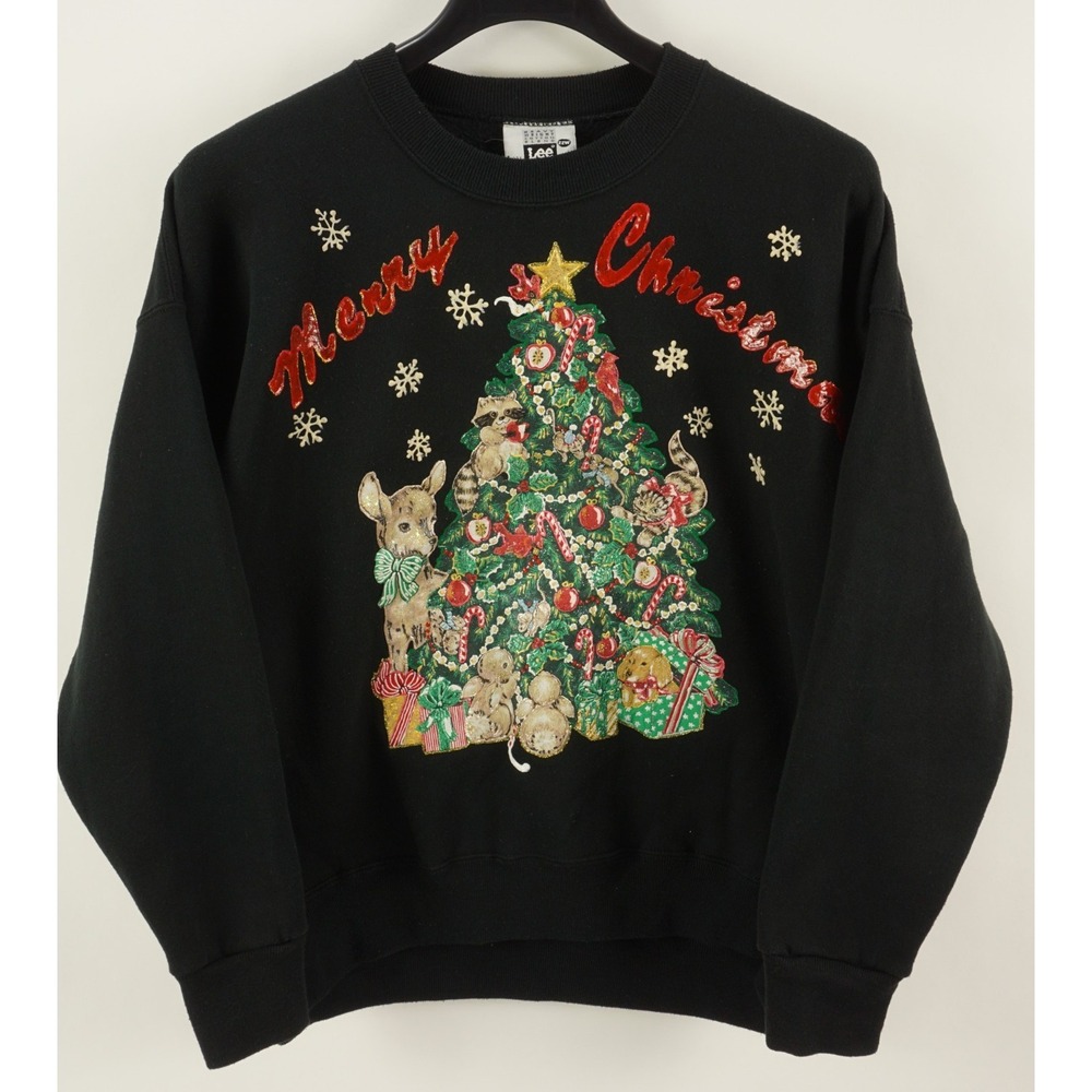 Vintage 90s Y2K Christmas Sweatshirt Women's 22W Heavyweight Fleece Animals Tree